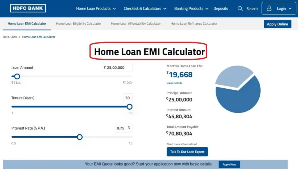 HDFC Home Loan EMI Calculator Portal 