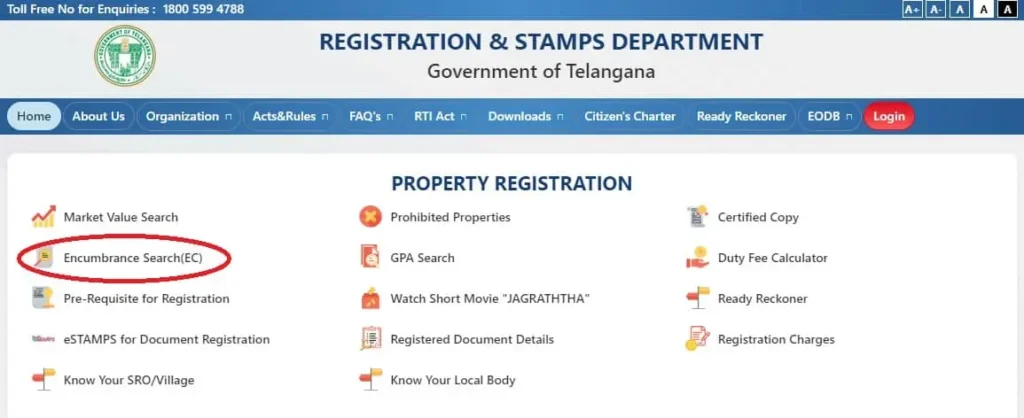 Telangana Encumbrance Certificate (EC) portal