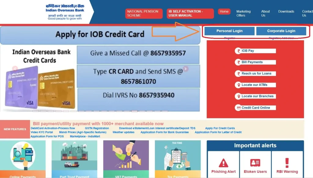 IOB Net Banking Login portal 