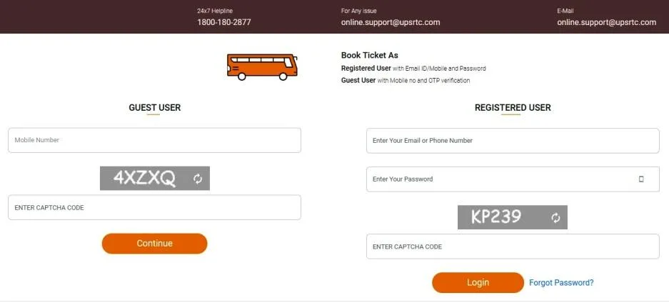 UPSRTC Online Guest passenger Booking