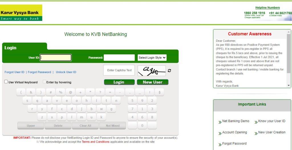 kvb Net banking Login