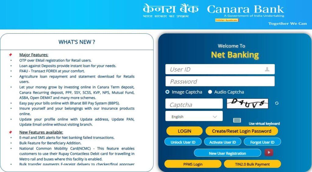 Canara Bank Net Banking Login Services