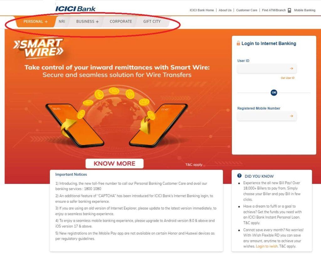 ICICI Net Banking Login Online 