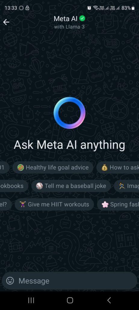 Ask Meta AI Anything on WhatsApp Application