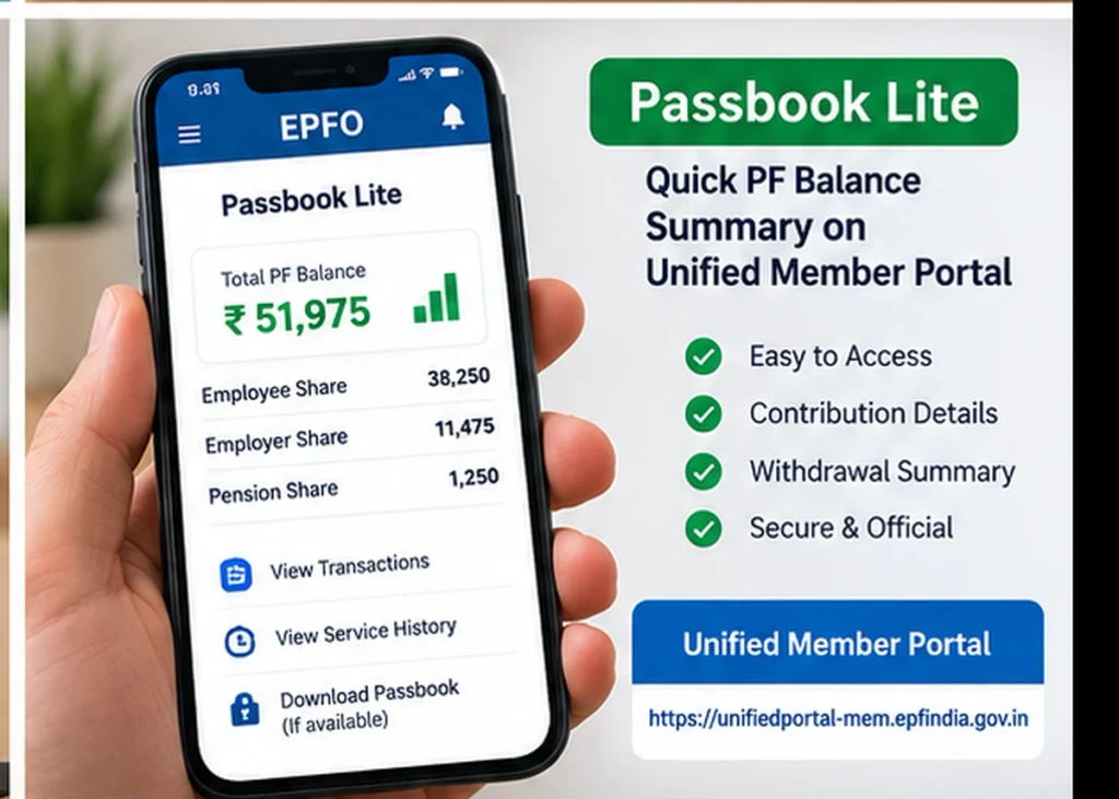 EPFO Passbook Lite EPFO Passbook Lite for quick PF balance and contribution summary