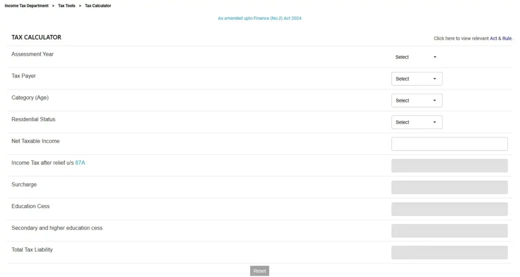 Income Tax Calculator Portal