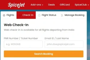 SpiceJet Web Check In page