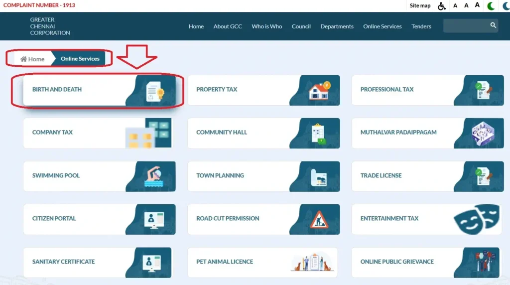 birth certificate in Chennai GCC portal