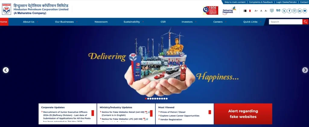 HPCL Business Portal login, registration