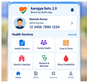 Aarogya Setu 2.0 ABHA Health Services Aarogya Setu 2.0 health records family health Scan and Share and hospital services after ABHA creation