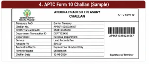 APTC Form 10 Challan Sample APTC Form 10 sample challan used for Andhra Pradesh government remittance records