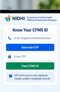 CFMS ID Mobile OTP Verification CFMS ID lookup using registered mobile number and OTP verification