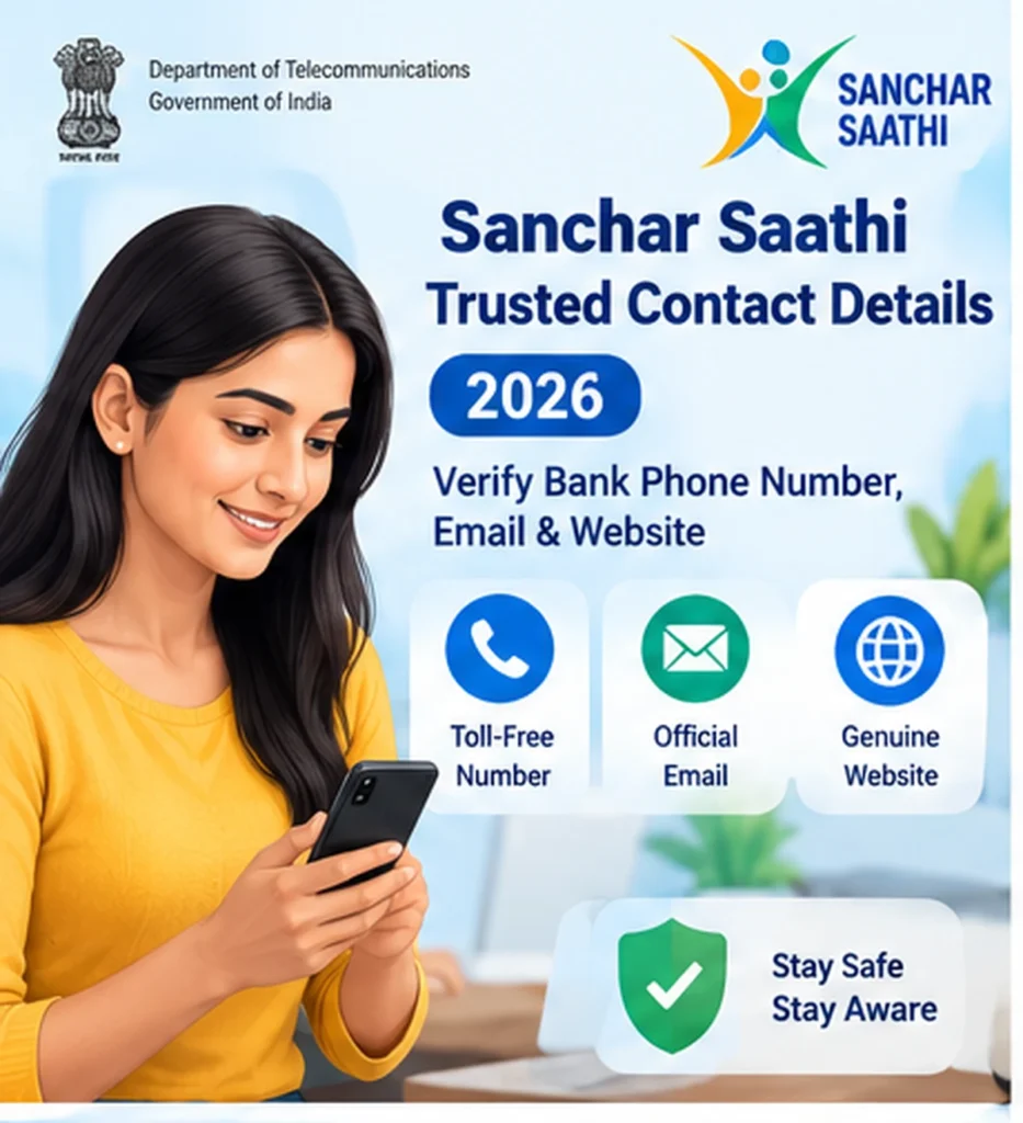 Sanchar Saathi Trusted Contact Details 2026 for verifying bank phone number email and website