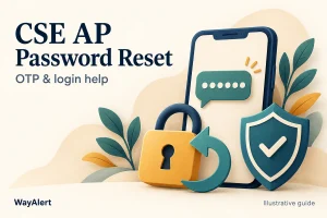 CSE AP Password Reset and OTP Help Illustration of a phone, message bubble and padlock for CSE AP password recovery.